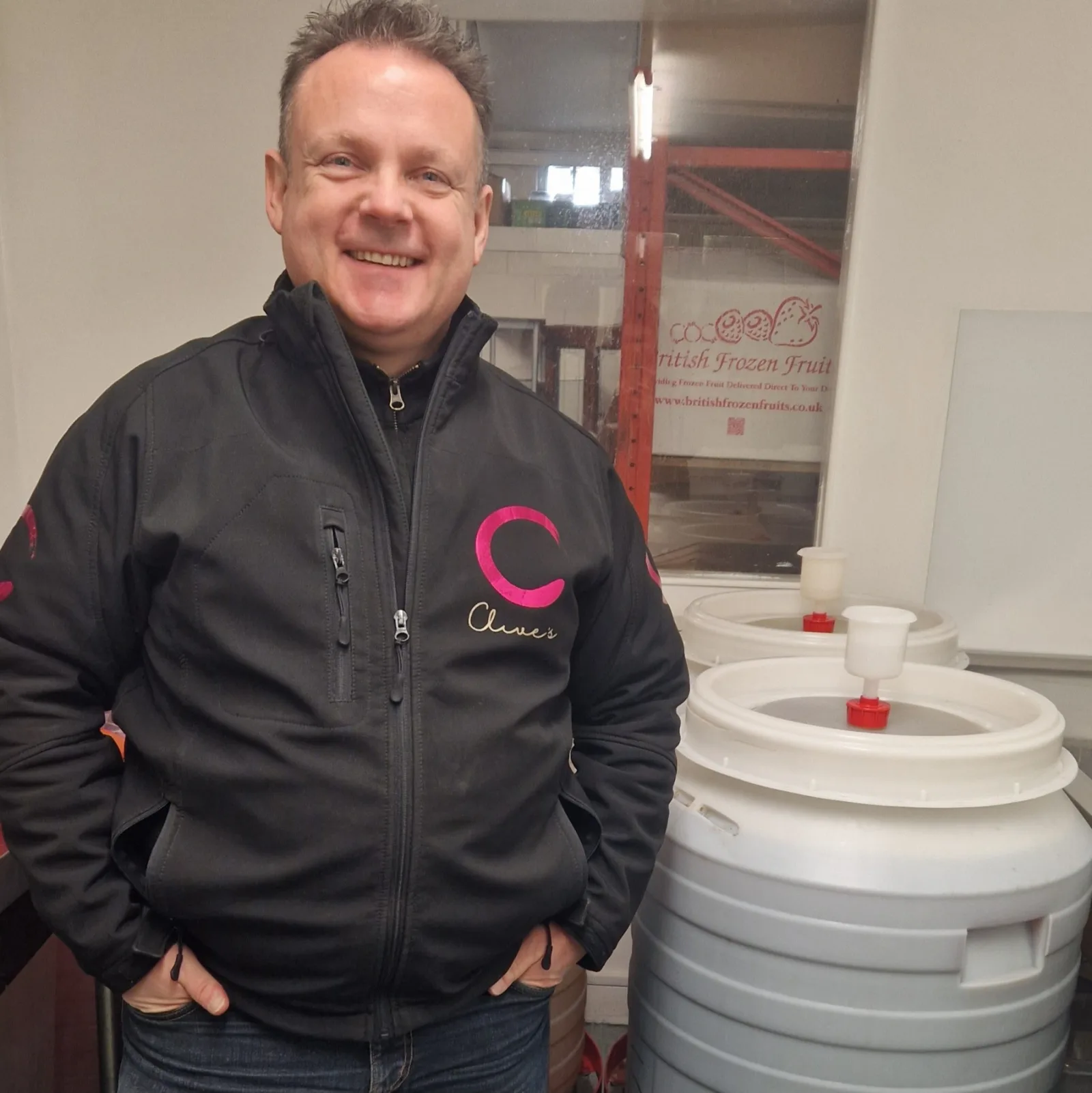 Clive beside his fermentation vessels